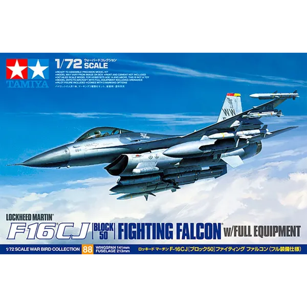 Tamiya F-16CJ Block 50 w/Full equipment 1:72 Plastic Kit