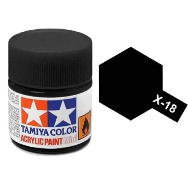 Tamiya X-18 Black Semi Gloss Acrylic Paint 10ml