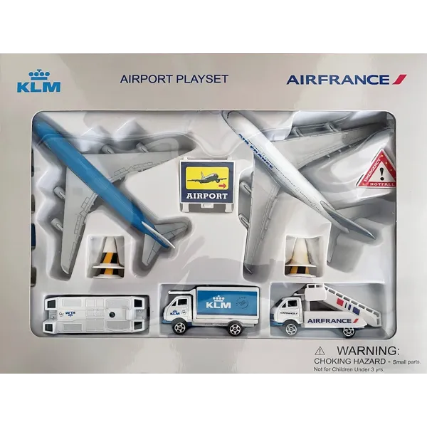 KLM 747 / Air France A380 Dual Aircraft 14 Piece Airport Playset
