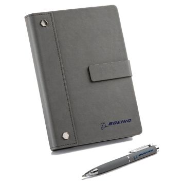 Boeing Signature Logo Notebook & Pen Set - Cool Grey