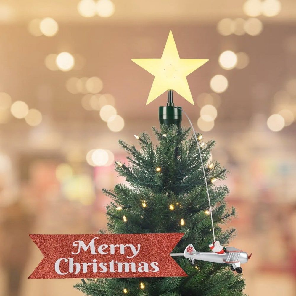 Santa's BiPlane Animated Christmas Tree Topper