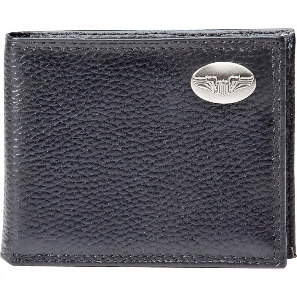 Pilot Wings Medallion Black Leather Wallet