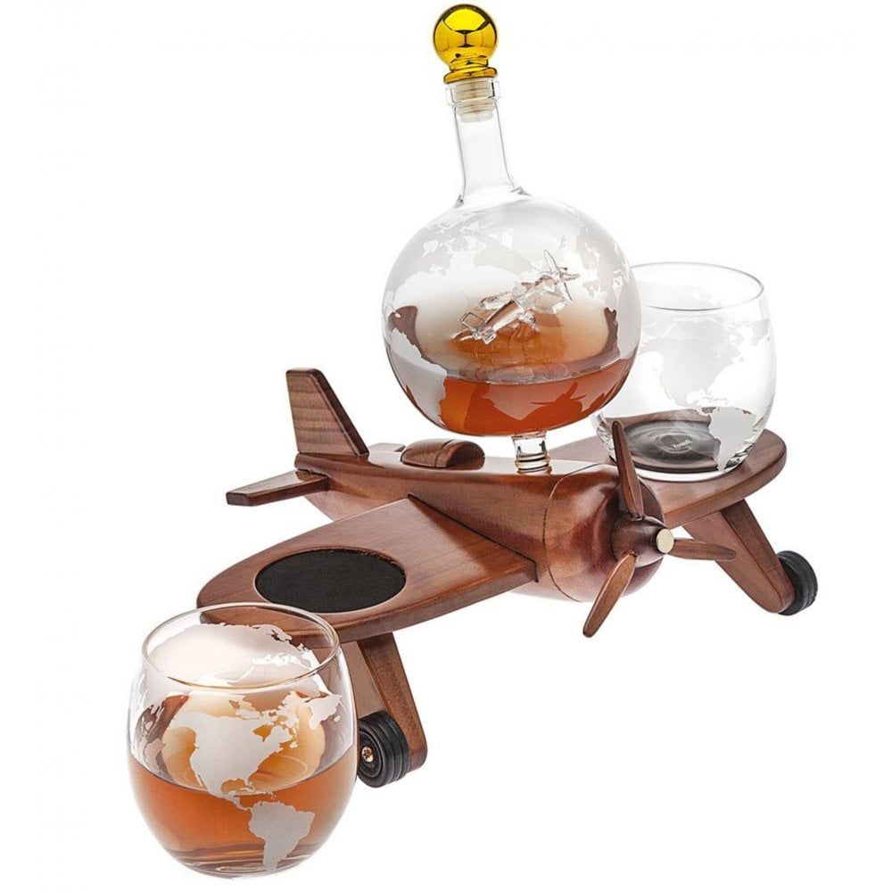 Godinger Airplane Decanter Set with 2 Glasses FlightStore